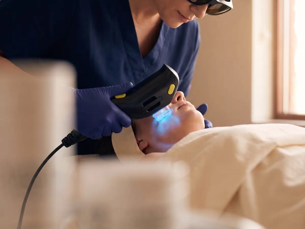 A Pura Vida provider performing an IPL photofacial treatment in Fleming Island, FL