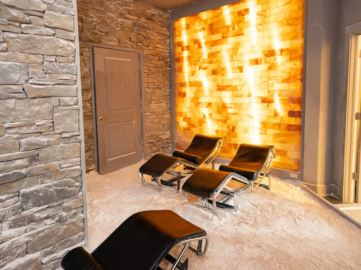 The halotherapy salt cave lounge at the Pura Vida Day Spa in Fleming Island, FL