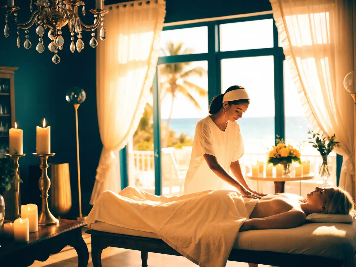 A licensed massage therapist giving a relaxing Swedish massage in a calm treatment room at the Pura Vida Day Spa in Fleming Island, FL