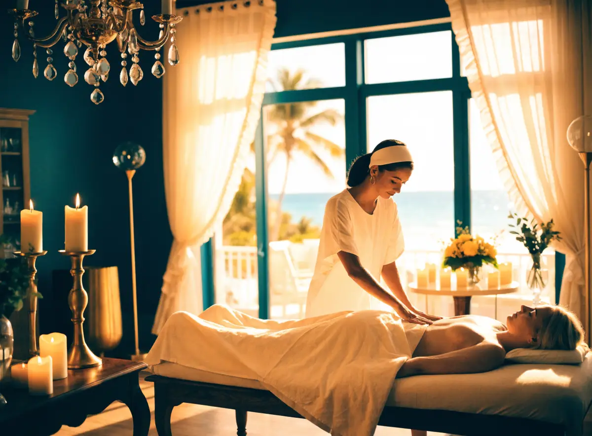 A licensed massage therapist giving a relaxing Swedish massage in a calm treatment room at the Pura Vida Day Spa in Fleming Island, FL