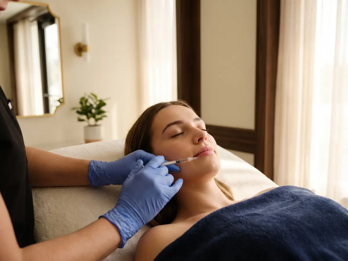 A patient receiving lip filler from a credentialed Pura Vida provider in Fleming Island, FL