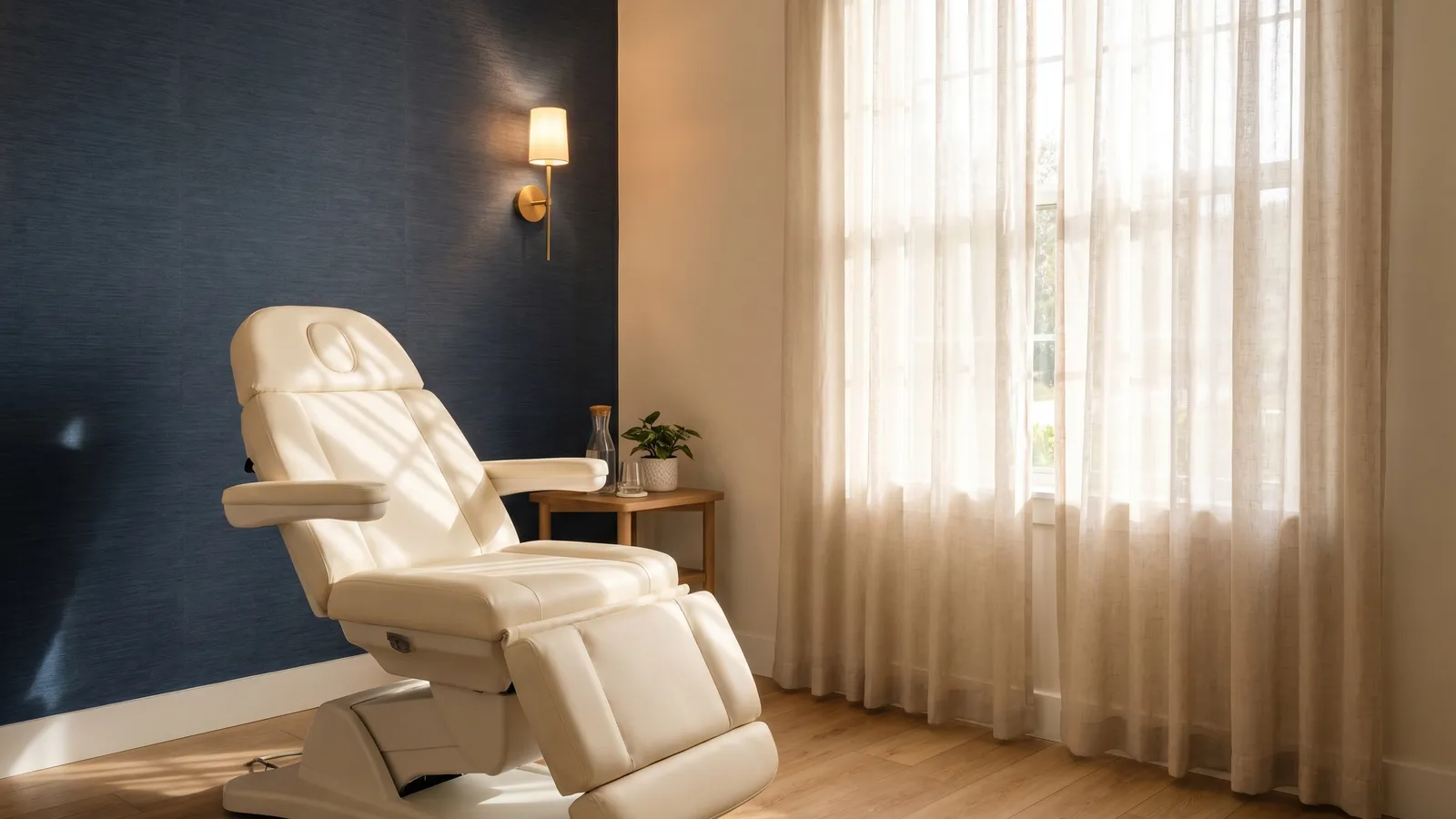 A private, softly lit treatment room at Pura Vida’s Fleming Island Medical Spa